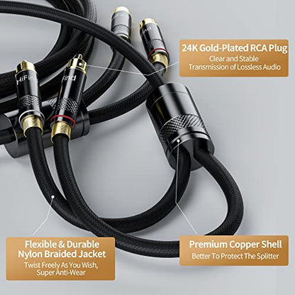 HiFind RCA Cable 4 Ft (Real Hi-Fi Sound-Silver Plated Copper- Spring SR-Shielded) 2 RCA Male to 2 RCA Male Stereo Audio Cable, Gold Plated, Copper Shell, Braided RCA Cord for Home Theater Speakers - size: 4 FT