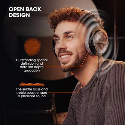 beyerdynamic DT 990 PRO Studio Headphones (80 Ohm, Gray) | Open Back, Over Ear, Wired Professional Audiophile, Gaming, Podcast, Mixing, Limited Edition Gray Velour Ear Pads - color: Gray, size: 80 OHM