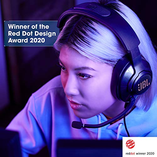 JBL Quantum 400 - Wired over-ear gaming headset with game-chat balance dial, JBL QuantumSURROUND and DTS, Voice focus directional flip-up mic and memory foam ear cushions (Black) - size: One Size