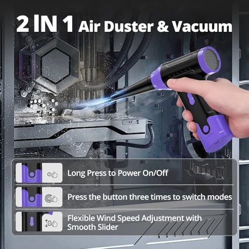 Compressed Air Duster Keyboard Cleaner, Electric Air Blower (Purple) | Cleaning Kit 150,000 RPM Mini Duster Spray for Dusting PC, Car, and Vacuum - color: Purple