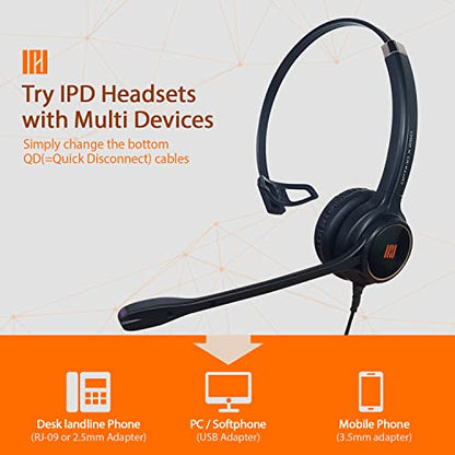 IPD IPH-250 Phone Headset with Noise Cancelling Microhone for Office and Call Center- Comapatible with Polycom VVX, Aastra,Avaya Digital, Nortel,Samsung,Mitel landline Phones. | Office and Call Center, Compatible with Polycom VVX, Aastra, Avaya Digital, N