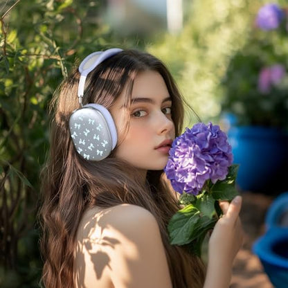 Silicone Case Cover for AirPods Max Headphones, Clear Blue Bows Soft TPU Ear Cups Cover/Ear Pad Case Cover/Headband Cover for AirPods Max (2024/2020), Blue - color: Blue Bow_B/Blue