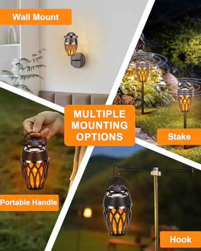 2 Pack Outdoor Bluetooth Speakers with Flame Flickers Light IPX5 Waterproof