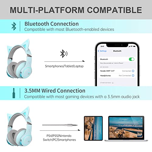 Edifier G5BT CAT Wireless Bluetooth Gaming Headset with Mic, Wired Cat Ear Headphones, Over Ear Headphones with Detachable Cat Ear, RGB Light, for PC, PS5, PS4, Nintendo Switch(Sky Blue)