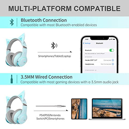 Edifier G5BT CAT Wireless Bluetooth Gaming Headset with Mic, Wired Cat Ear Headphones, Over Ear Headphones with Detachable Cat Ear, RGB Light, for PC, PS5, PS4, Nintendo Switch(Sky Blue)