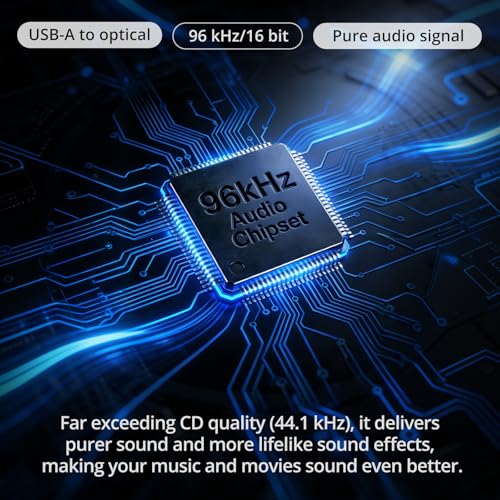AUTOUTLET USB to Optical Audio Adapter, 96kHz USB A to SPDIF Optical Audio Adapter, Plug and Play, 2M Cable for PC, Laptop, Mac to Soundbar, DAC, Home Theater