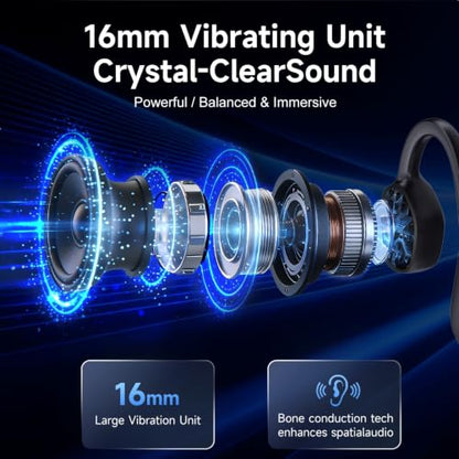 Bone Conduction Headphones Bluetooth 6.1 Open Ear IPX7 Waterproof - color: Black