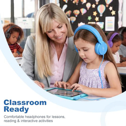 AILIHEN Kids Headphones for School with Mic, 93dB Volume Limited, SkyBlue | Wired On Ear Headphones for Kids Girls, Foldable Lightweight Headphone for Classroom Learning & Entertainment Travel Computer - color: Sky Blue