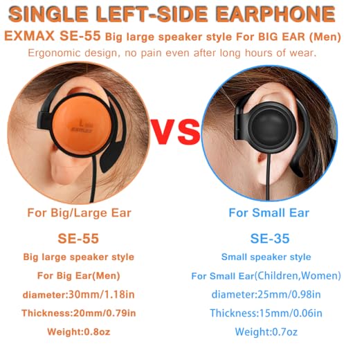 EXMAX SE-55 Foamless Single Side Earphone 3.5mm Ear Hook Big Speaker for EXD-101 ELGT-470 Wireless Tour Guide System Receiver Touring Groups Laptop MP3/4 Tablet PC Skype Switch(Left-Side Earphone)