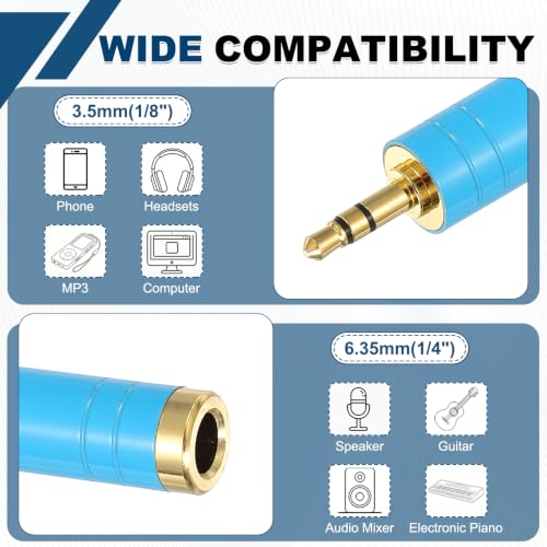 MECCANIXITY 2Pcs TRS 3.5mm Male to 6.35mm Female Stereo Headphone Adapter, 1/8" Plug to 1/4" Jack Pure Copper Audio Converter Gold Plated for Guitars Speakers Laptops, Blue/Red - color: Blue/Red