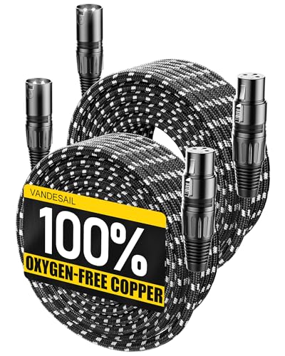 Long XLR Cables 50 ft 2 Pack, Nylon Braided XLR Extension Microphone Cable, OFC Shielded Balanced Male to Female Mic Cord for Preamp Recording Mixer Amplifie Speaker Black | Nylon,Oxygen-Free Copper Balanced,Mic Cord 3 Pin Male to Female for Preamp Record