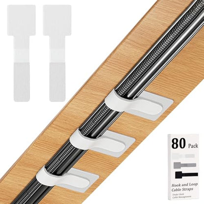 80PCS Hook and Loop Cable Straps, Cable Management Under Desk - color: White