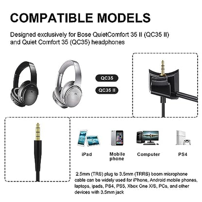 QC35 Boom Microphone Compatible with Bose QC35 & QC35 II Headphones, Boom Gaming Microphone Cable with Mute Switch for PS4, PS5, PC, Laptop, Xbox One Controller