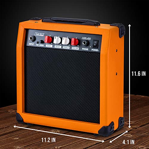 LyxPro Electric Guitar Amp 20 Watt Amplifier Built in Speaker Headphone Jack and Aux Input Includes Gain Bass Treble Volume and Grind - Sunburst - color: Sunburst, size: 20 Watt