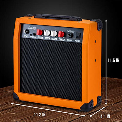 LyxPro Electric Guitar Amp 20 Watt Amplifier Built in Speaker Headphone Jack and Aux Input Includes Gain Bass Treble Volume and Grind - Sunburst - color: Sunburst, size: 20 Watt