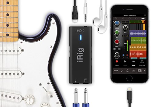 IK Multimedia iRig HD 2 guitar audio interface for iPhone, iPad, Mac, iOS and PC with USB-C, Lightning and USB cables and 24-bit, 96 kHz music recording - size: iRig HD 2