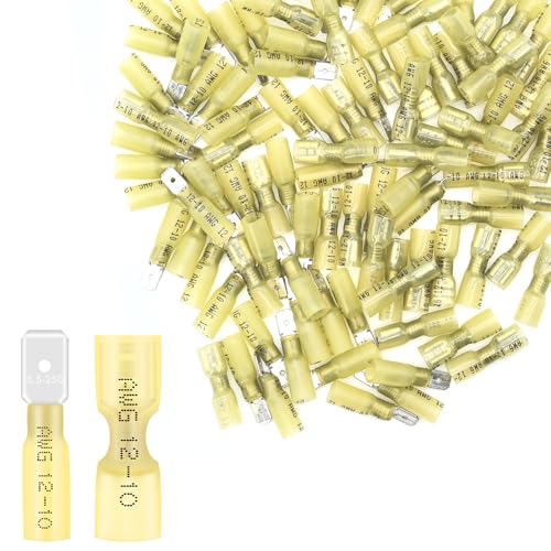 100PCS Heat Shrink Spade Connectors,12-10AWG Female Male Fully Insulated Terminals,Electrical Wire Crimp Connectors Kit - size: AWG12-10（50Pcs Female+50Pcs Male）