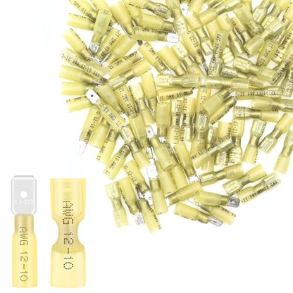 100PCS Heat Shrink Spade Connectors,12-10AWG Female Male Fully Insulated Terminals,Electrical Wire Crimp Connectors Kit - size: AWG12-10（50Pcs Female+50Pcs Male）