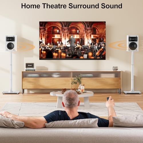 Speaker Stands Pair, 28"-37.4" Height Adjustable, Max 22 lbs, Glass Base | Surround Sound Speaker Stand with Cable Management, Universal Floor Stand for Bookshelf Satellite Studio Large Speaker, White - size: Universal White