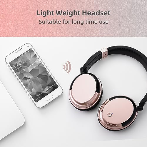 Wireless TV Headphones with Bluetooth USB Transmitter - Rose Gold | Low latency over-ear headset with clear mic & 3.5mm AUX. Connect to TV/PC via USB transmitter or directly to phone. - color: Rose Gold