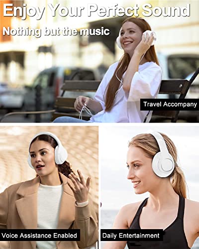 Headphones Wireless Bluetooth Over Ear, 40 Hours Playtime Wireless Headphones with Microphone,Foldable Light Weight Headset with HiFi Stereo Sound for Travel Work (White)