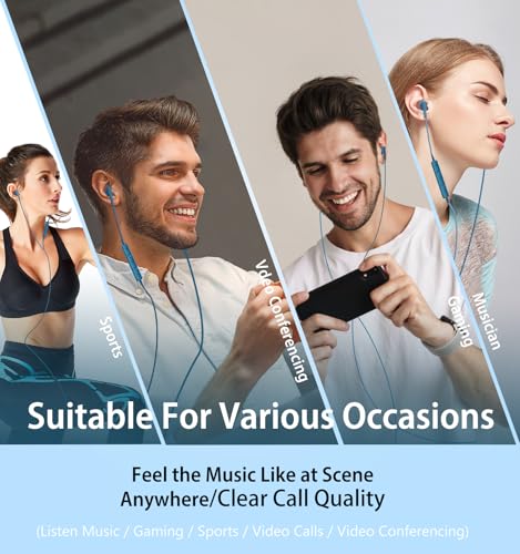 Kimwood Wired Earbuds with Microphone, Wired Earphones in-Ear Headphones HiFi Stereo, Powerful Bass and Crystal Clear Audio, Compatible with iPhone, Android, Computer Most with 3.5mm Jack(Blue) - color: Blue, size: regular