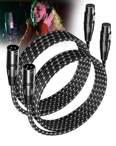 XLR Cables 10FT 2 Pack, Low Noise Braided Shielded Microphone Cable | OFC Balanced Mic Cable Male to Female XLR Mic Cables with Nylon Jacket for Podcast, Home Studio, Audio Interface, Mixer - color: Black-White, size: 9.9 Feet