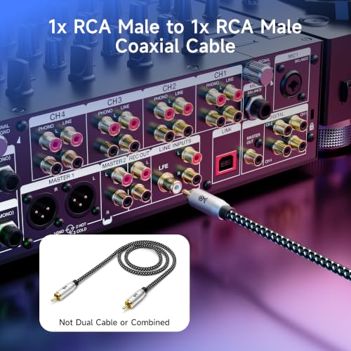 Cable Matters 2-Pack Shielded Subwoofer Cable, RCA Cable, 6ft / 1.8m | Braided, Digital Coaxial RCA Cord for LFE Subwoofers, S/PDIF Digital Audio, Home Theater, and A/V Equipment - size: 6 Feet