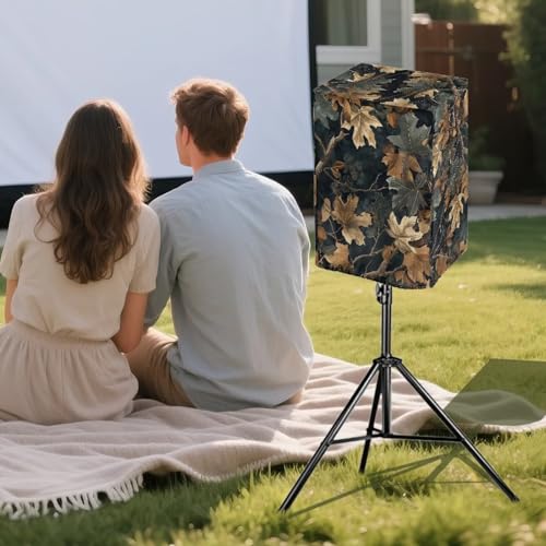 Brown Camo PA/DJ Speaker Cover with Drawstring Green Leaves Print Outdoor Speaker Stand Cover Open-Bottom Design Weatherproof Dustproof Protective Slipcover Size S - color: Brown Camo Green Leaves, size: S