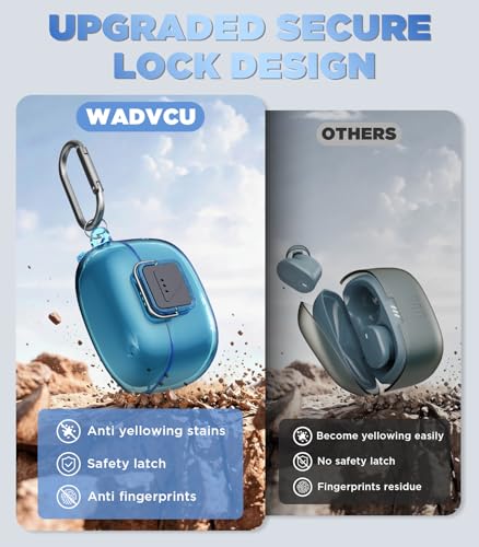 WADVCU[Upgrade Secure Lock] for JBL Tune Buds 2 Case Cover with Cleaner kit, Protective TPU Transparent Hard Shell Compatible with JBL Tune Buds 2nd Gen Earbuds Charging Case with Keychain(Clear Blue) - color: Clear Bule