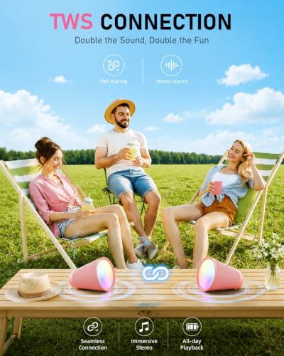 Bluetooth Speaker Wireless, Bluetooth 5.3 Shower Speaker with 9 RGB Lights & 20H Playtime, IPX6 Waterproof Speaker with TWS Pairing, Portable Speaker for Home, Beach, Travel & Birthday Gifts - color: Pink