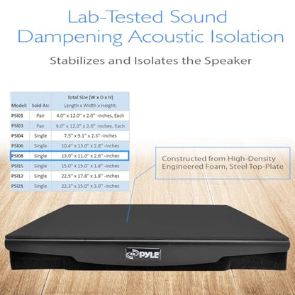 Pyle Speaker Isolation Pads - 13 x 11 x 2.6 inches - Acoustic Noise Isolation Platform - Foam Riser Recoil Stabilizer with Rubber Base for Studio Monitor, Subwoofer, Loudspeaker - PSIO8 - size: 13.0" x 11.0" (Single)