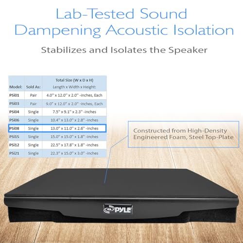 Pyle Speaker Isolation Pads - 13 x 11 x 2.6 inches - Acoustic Noise Isolation Platform - Foam Riser Recoil Stabilizer with Rubber Base for Studio Monitor, Subwoofer, Loudspeaker - PSIO8 - size: 13.0" x 11.0" (Single)