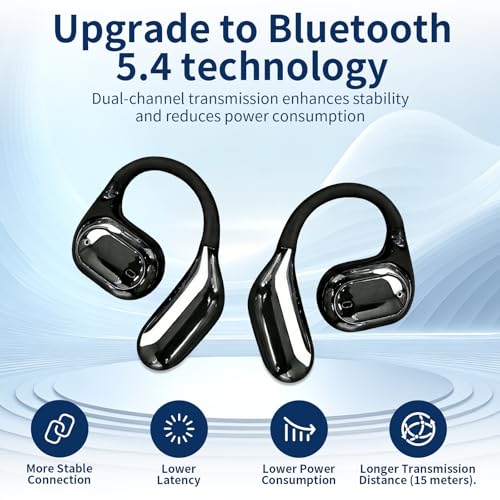 Open Ear Headphones, True Wireless Bluetooth Earphones with Mic, Ultra-Comfort Sport Headset with LED Display, Powerful Sound, IPX4 Waterproof, Wireless Earbuds for Running Driving Workout, Black