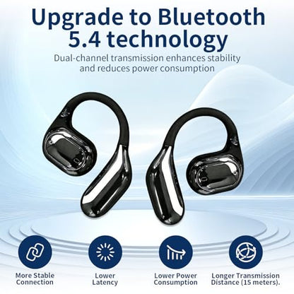 Open Ear Headphones, True Wireless Bluetooth Earphones with Mic, Ultra-Comfort Sport Headset with LED Display, Powerful Sound, IPX4 Waterproof, Wireless Earbuds for Running Driving Workout, Black