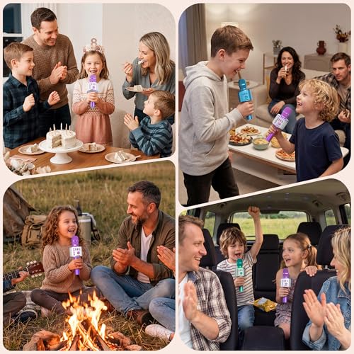 BONAOK Wireless Bluetooth Karaoke Microphone, 3-in-1 Portable Handheld Mic Speaker Machine for All Smartphones, for Girls Boys Kids Adults All Age Q37(Light Purple) - color: Light Purple
