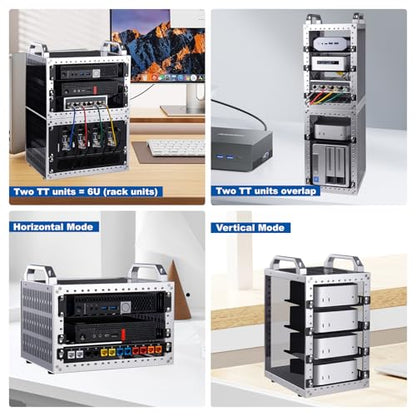 GeeekPi DeskPi RackMate TT Mini Server Rack for Mini PC, Network, Servers, Audio, and Video Equipment, 10 inch 3U/ 7 inch 5U Network Rack, 7.87 inch Depth - color: Silver