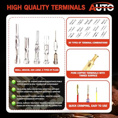 640Pcs 2.8/4.8/6.3mm Crimp Terminal Block Assortment Kit | Quick Splice Male and Female Wire Spade Connector for Car Audio Speaker Electrical Wiring