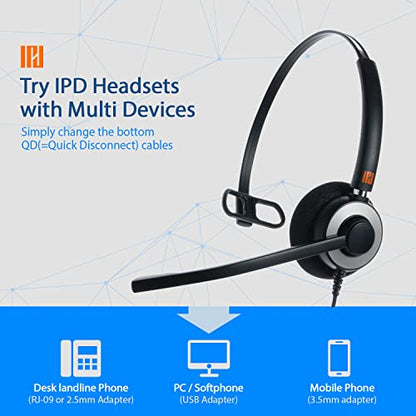 IPD IPH-160 Phone Headset with Noise Cancelling Microphone for Office and Call Center - Compatible with with All Yealink SIP,Snom, Greandsteam & LG landline Phones | Built for office and call centers. Also compatible with Grandstream & LG landline phones.