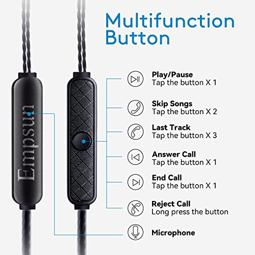 Empsun Wired Earbuds Headphones with Microphone Stereo Bass Earphones Noise Isolation in-Ear Headset Compatible with All Smartphones Tablets iPod IPad MP3 Player That with 3.5 mm Interface(Black) - color: Black