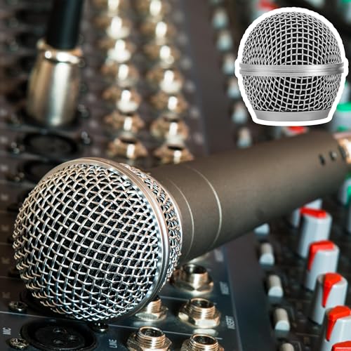 Replacement for DM-RGB SM58 Microphone Ball Head Mesh Grill – Copper Plated with Built-in Foam, Windscreen, Compatible with Digital Handheld Wireless System, Microfono Mic Accessories (2pcs, Silver)