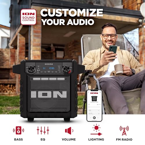 ION Tailgater Classic Portable Bluetooth Outdoor Speaker, Black | Water Resistant, Rechargeable Battery, Radio, USB Charging, Stereo Linking, App Control, for Parties and Outdoor Events - style: Tailgater Classic - Black