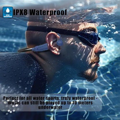 Bone Conduction Headphones,with Built-in Mic swimming bone conduction headphones,Waterproof Lightweight For bluetooth earphones Stable to wear MP3 IPX8for Running,Cycling,Hiking,Driving,Gym (red) - color: Red