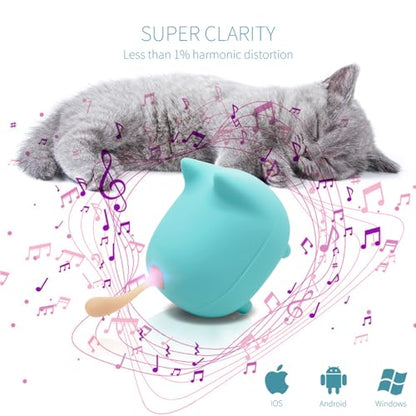 Cute Cat Bluetooth Speaker Mini Portable Wireless Stereo for PC Travel Gift | Cat-shaped silicone tail, 40H playtime, TWS pairing, hands-free mic, BT5.3,perfect home/office/outdoor/gifts - color: Green