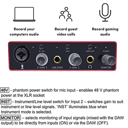 Audio Interface USB Audio Interface with Mic Preamplifier USB Audio Mixer Recorder with 48V Phantom Power, 24 Bit, Support Tablet, Computers and Other Equipment Recording （NO DAW Software included）