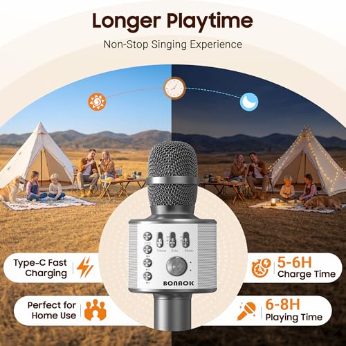 BONAOK Wireless Bluetooth Karaoke Microphone,3-in-1 Portable Handheld Karaoke Mic Speaker Machine Home Party Birthday for All Smartphones Q37 (Space Gray) - color: Space Gray