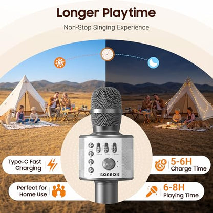 BONAOK Wireless Bluetooth Karaoke Microphone,3-in-1 Portable Handheld Karaoke Mic Speaker Machine Home Party Birthday for All Smartphones Q37 (Space Gray) - color: Space Gray