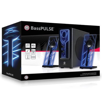 GOgroove BassPULSE 2.1 Computer Speakers with Blue LED Glow Lights and Powered Subwoofer - Gaming Speaker System for Music on Desktop, Laptop, PC with 40 Watts, Heavy Bass