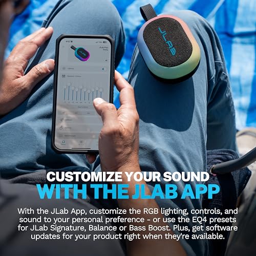 JLab, Pop Party, Portable Bluetooth Speaker, Waterproof IP55, Customizable RGB LED, Black - color: Midnight Black