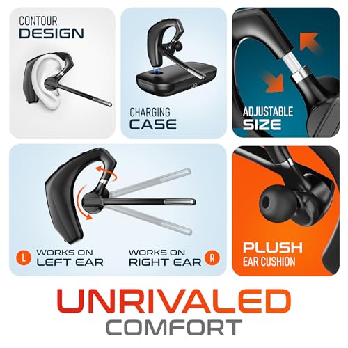 Delton Wireless Headset for Computer with Charging Case | Bluetooth Headset with Noise-Cancelling Mic, Specially Designed for MS Team, Zoom, Google Meet, Driving, and Office